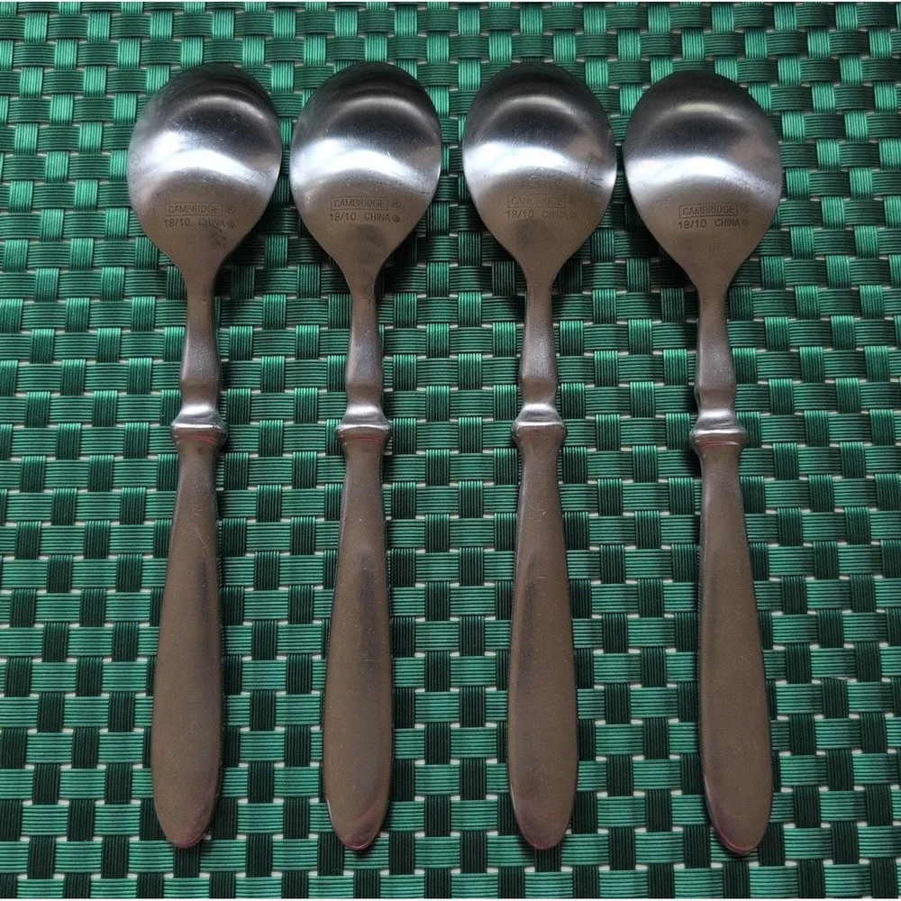 Cambridge TOWNHOUSE Teaspoons Set Lot of 4 SATIN Stainless Bistro Style VTG